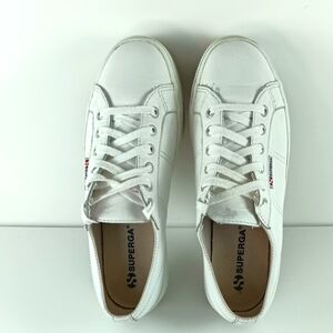 Superga women's leather platform sneakers white size 9.5